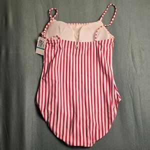Nautica Womens Red White Striped One Piece Swimsuit Size 16 NWT Nautical